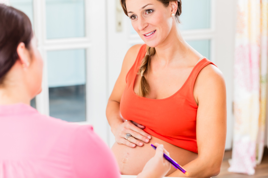 Midwife consulting with pregnant woman